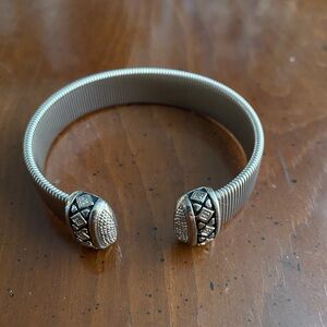 Elegant Silver, Enamel, and Diamond Cuff Bracelet